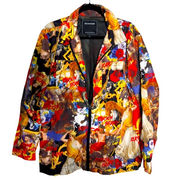 Reason Other - Reason Vibrant Renaissance Art Graphic Blazer Size L
